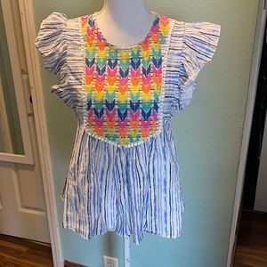 THML neon ruffle blouse small